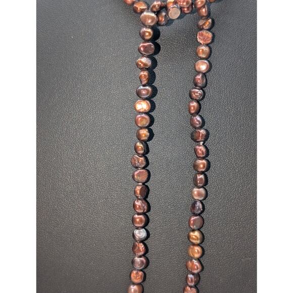 Vintage 52" Genuine Copper & Gold Lariat Style Open Ended Pearl Necklace - Picture 5 of 8